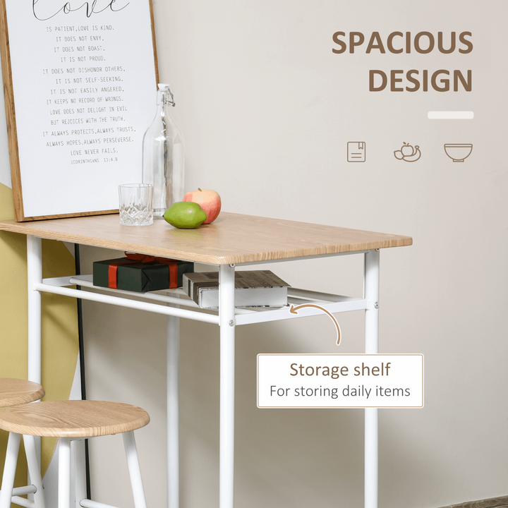 Stylish Bar Table and Stools Set with Footrest and Storage Shelf (White and Oak) - Perfect for Small Spaces - Premium  from Home Treasures - Just £97.99! Shop now at Home Treasures