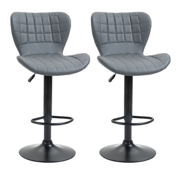 Set of 2 Adjustable Height Swivel Bar Stools in Grey PU Leather with Backrest & Footrest - Modern Bar Chairs for Kitchen & Dining - Premium  from Home Treasures - Just £145.99! Shop now at Home Treasures