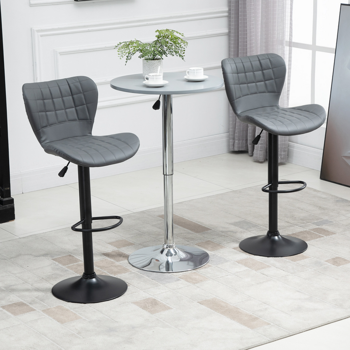 Set of 2 Adjustable Height Swivel Bar Stools in Grey PU Leather with Backrest & Footrest - Modern Bar Chairs for Kitchen & Dining - Premium  from Home Treasures - Just £145.99! Shop now at Home Treasures