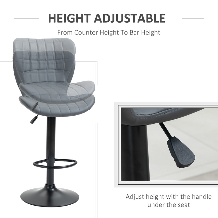 Set of 2 Adjustable Height Swivel Bar Stools in Grey PU Leather with Backrest & Footrest - Modern Bar Chairs for Kitchen & Dining - Premium  from Home Treasures - Just £145.99! Shop now at Home Treasures