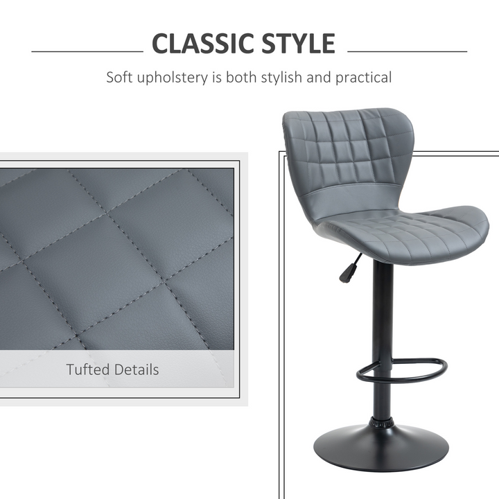 Set of 2 Adjustable Height Swivel Bar Stools in Grey PU Leather with Backrest & Footrest - Modern Bar Chairs for Kitchen & Dining - Premium  from Home Treasures - Just £145.99! Shop now at Home Treasures