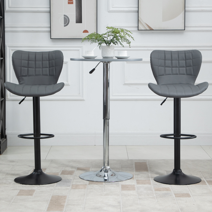 Set of 2 Adjustable Height Swivel Bar Stools in Grey PU Leather with Backrest & Footrest - Modern Bar Chairs for Kitchen & Dining - Premium  from Home Treasures - Just £145.99! Shop now at Home Treasures