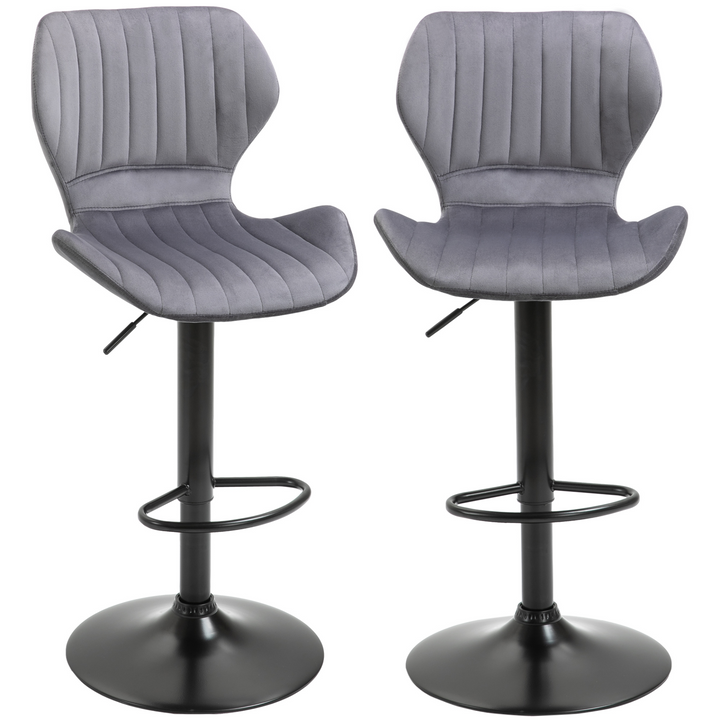 Set of 2 Adjustable Height Swivel Bar Stools with Velvet-Touch Fabric and Footrest, Grey - Modern Counter Chairs - Premium  from Home Treasures - Just £128.99! Shop now at Home Treasures