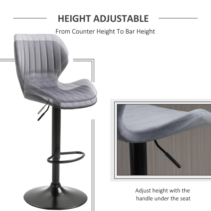 Set of 2 Adjustable Height Swivel Bar Stools with Velvet-Touch Fabric and Footrest, Grey - Modern Counter Chairs - Premium  from Home Treasures - Just £128.99! Shop now at Home Treasures