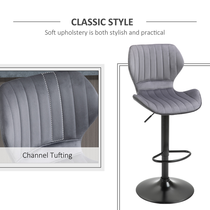 Set of 2 Adjustable Height Swivel Bar Stools with Velvet-Touch Fabric and Footrest, Grey - Modern Counter Chairs - Premium  from Home Treasures - Just £128.99! Shop now at Home Treasures