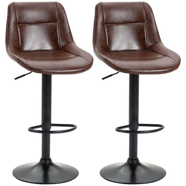 Modern Adjustable Bar Stools, Set of 2, PU Leather with Footrest - Brown  | Stylish & Comfortable Kitchen Seating | Height Adjustable & Swivel Function - Premium  from Home Treasures - Just £151.99! Shop now at Home Treasures