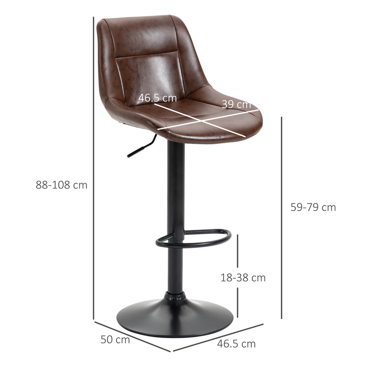 Modern Kitchen, Adjustable Bar Stools, Set of 2, in PU Leather with Footrest (Brown) - Premium  from Home Treasures - Just £151.99! Shop now at Home Treasures