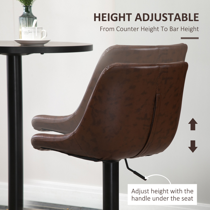 Modern Adjustable Bar Stools, Set of 2, PU Leather with Footrest - Brown  | Stylish & Comfortable Kitchen Seating | Height Adjustable & Swivel Function - Premium  from Home Treasures - Just £151.99! Shop now at Home Treasures