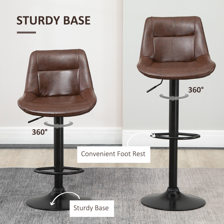 Modern Adjustable Bar Stools, Set of 2, PU Leather with Footrest - Brown  | Stylish & Comfortable Kitchen Seating | Height Adjustable & Swivel Function - Premium  from Home Treasures - Just £151.99! Shop now at Home Treasures