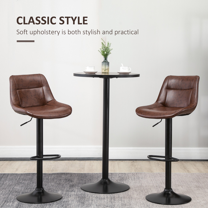 Modern Adjustable Bar Stools, Set of 2, PU Leather with Footrest - Brown  | Stylish & Comfortable Kitchen Seating | Height Adjustable & Swivel Function - Premium  from Home Treasures - Just £151.99! Shop now at Home Treasures