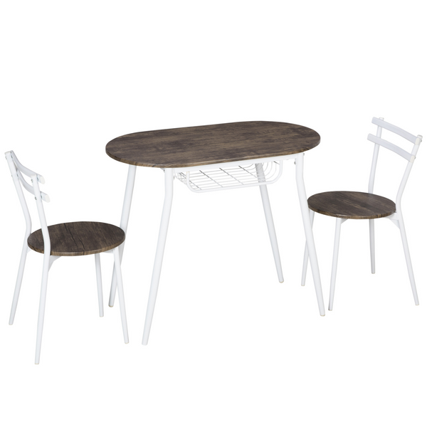 Space-Saving 3-Piece Dining Table and Chairs Set with Wire Storage Shelf - Stylish Oval Kitchen Table with Durable Steel Frame and Natural Finish - Premium  from Home Treasures - Just £121.99! Shop now at Home Treasures