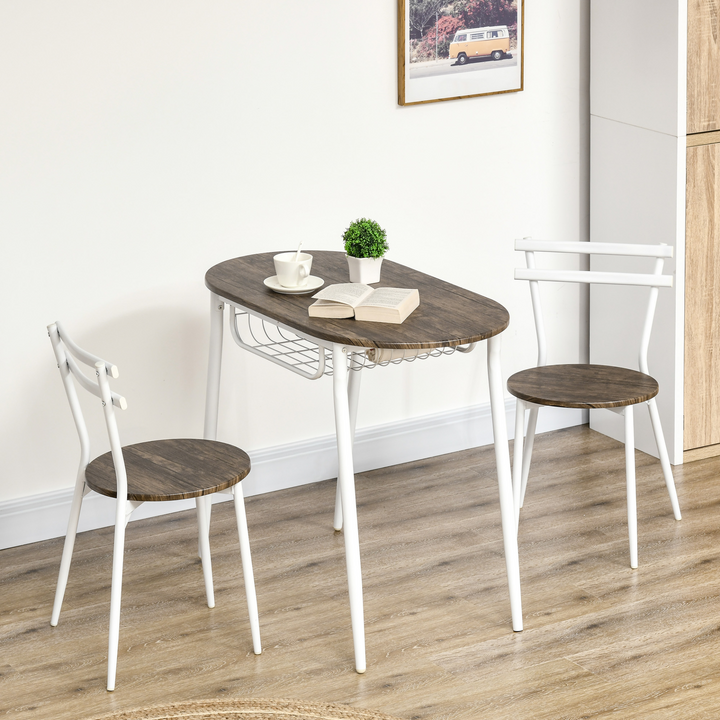 Space-Saving 3-Piece Dining Table and Chairs Set with Wire Storage Shelf - Stylish Oval Kitchen Table with Durable Steel Frame and Natural Finish - Premium  from Home Treasures - Just £121.99! Shop now at Home Treasures