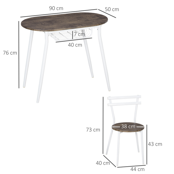 Space-Saving 3-Piece Dining Table and Chairs Set with Wire Storage Shelf - Stylish Oval Kitchen Table with Durable Steel Frame and Natural Finish - Premium  from Home Treasures - Just £121.99! Shop now at Home Treasures