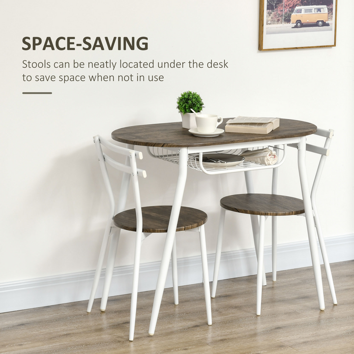 Space-Saving 3-Piece Dining Table and Chairs Set with Wire Storage Shelf - Stylish Oval Kitchen Table with Durable Steel Frame and Natural Finish - Premium  from Home Treasures - Just £121.99! Shop now at Home Treasures