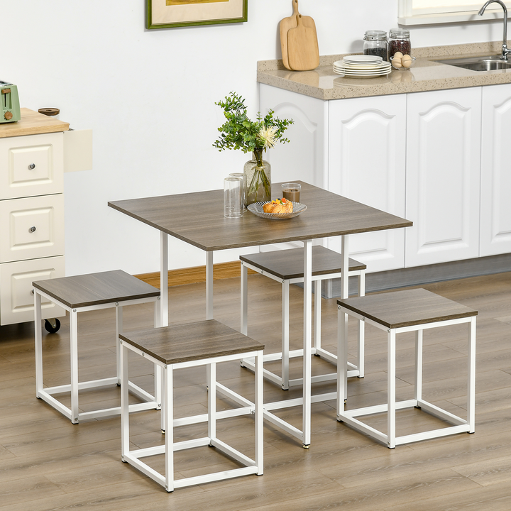 Elegant Modern 5-Piece Dining Table Set with Metal Frame and Chairs, Walnut Finish - Premium  from Home Treasures - Just £113.99! Shop now at Home Treasures