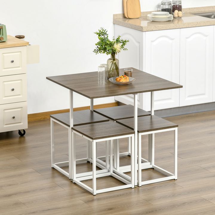 Elegant Modern 5-Piece Dining Table Set with Metal Frame and Chairs, Walnut Finish - Premium  from Home Treasures - Just £113.99! Shop now at Home Treasures