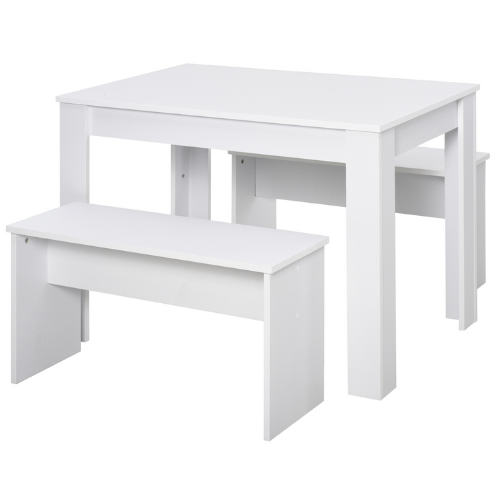 Modern Space-Saving Dining Table Set with Two Benches (White) - Compact, Durable, and Stylish - Premium  from Home Treasures - Just £143.99! Shop now at Home Treasures