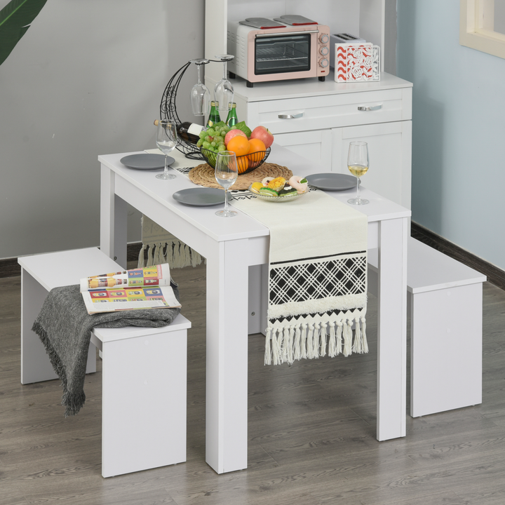 Modern Space-Saving Dining Table Set with Two Benches (White) - Compact, Durable, and Stylish - Premium  from Home Treasures - Just £143.99! Shop now at Home Treasures