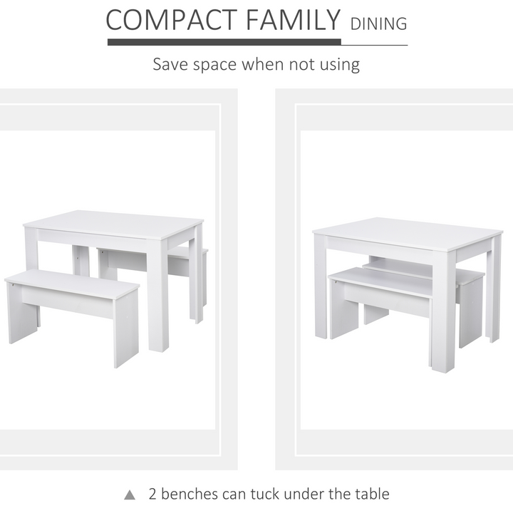 Modern Space-Saving Dining Table Set with Two Benches (White) - Compact, Durable, and Stylish - Premium  from Home Treasures - Just £143.99! Shop now at Home Treasures