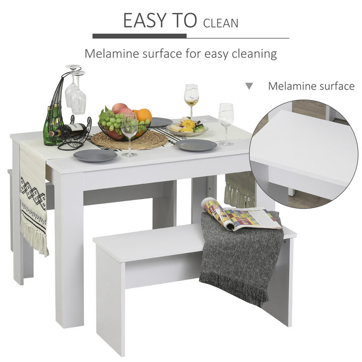 Modern Space-Saving Dining Table Set with Two Benches (White) - Compact, Durable, and Stylish - Premium  from Home Treasures - Just £143.99! Shop now at Home Treasures