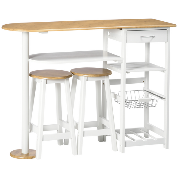 3 Piece Bar Table Set with Storage Shelf, Drawer, Wire Basket, and Wine Rack for Kitchen, Home Bar - Natural and White - Premium  from Home Treasures - Just £153.99! Shop now at Home Treasures