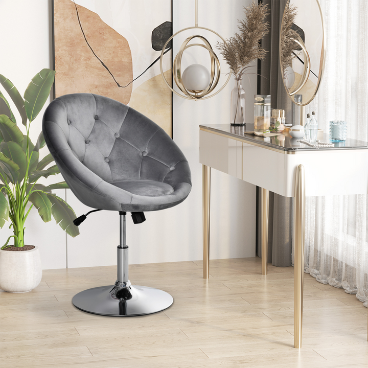 Modern Adjustable Height Bar Stool - Grey Velvet Tufted Tub Chair with Swivel Seat for Home Bar & Dining - Premium  from Home Treasures - Just £113.99! Shop now at Home Treasures