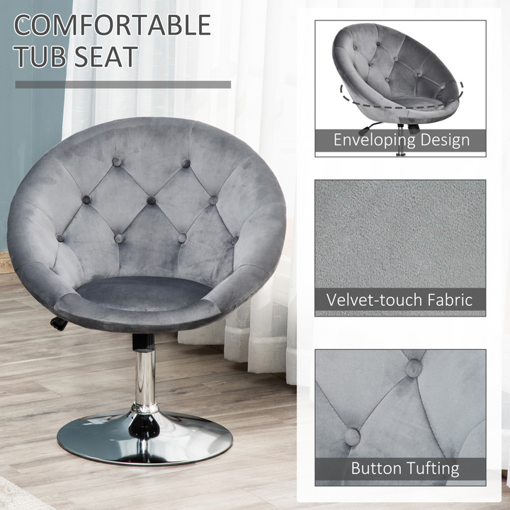 Modern Adjustable Height Bar Stool - Grey Velvet Tufted Tub Chair with Swivel Seat for Home Bar & Dining - Premium  from Home Treasures - Just £113.99! Shop now at Home Treasures