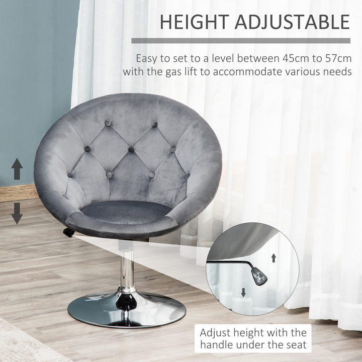 Modern Adjustable Height Bar Stool - Grey Velvet Tufted Tub Chair with Swivel Seat for Home Bar & Dining - Premium  from Home Treasures - Just £113.99! Shop now at Home Treasures