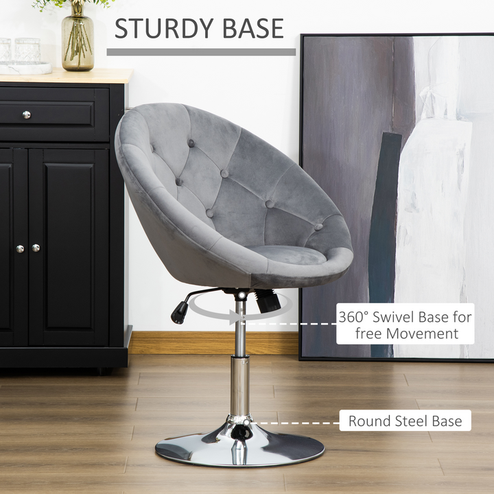 Modern Adjustable Height Bar Stool - Grey Velvet Tufted Tub Chair with Swivel Seat for Home Bar & Dining - Premium  from Home Treasures - Just £113.99! Shop now at Home Treasures