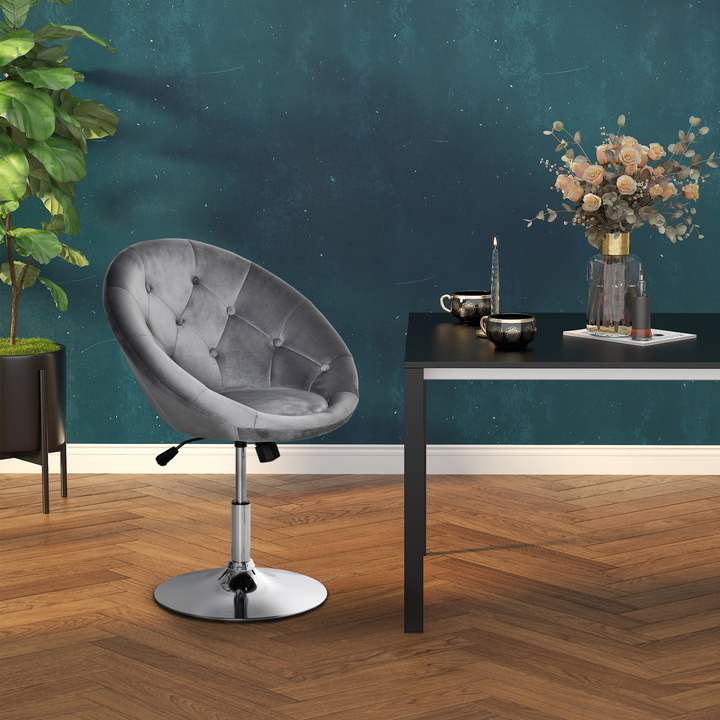 Modern Adjustable Height Bar Stool - Grey Velvet Tufted Tub Chair with Swivel Seat for Home Bar & Dining - Premium  from Home Treasures - Just £113.99! Shop now at Home Treasures