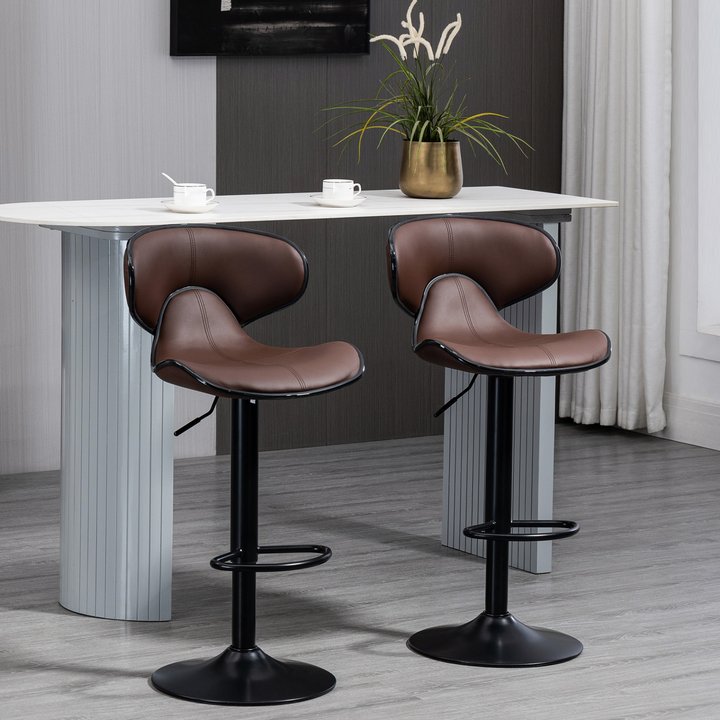 Adjustable Swivel Bar Stools with Footrest (Set of 2, Brown) - Modern Design, Height Adjustable, 360° Swivel, Comfortable Curved Seat, Steel Base - Premium  from Home Treasures - Just £169.99! Shop now at Home Treasures