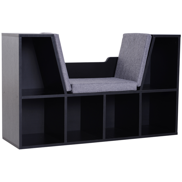 Stylish Black Bookcase Storage Shelf with Cushioned Reading Seat & Cube Organizer - Premium  from Home Treasures - Just £100.99! Shop now at Home Treasures