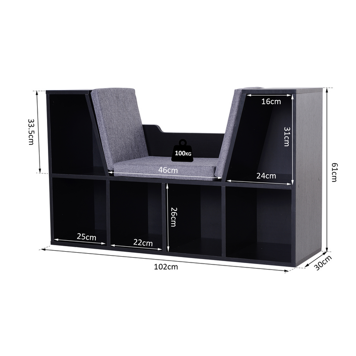 Stylish Black Bookcase Storage Shelf with Cushioned Reading Seat & Cube Organizer - Premium  from Home Treasures - Just £100.99! Shop now at Home Treasures