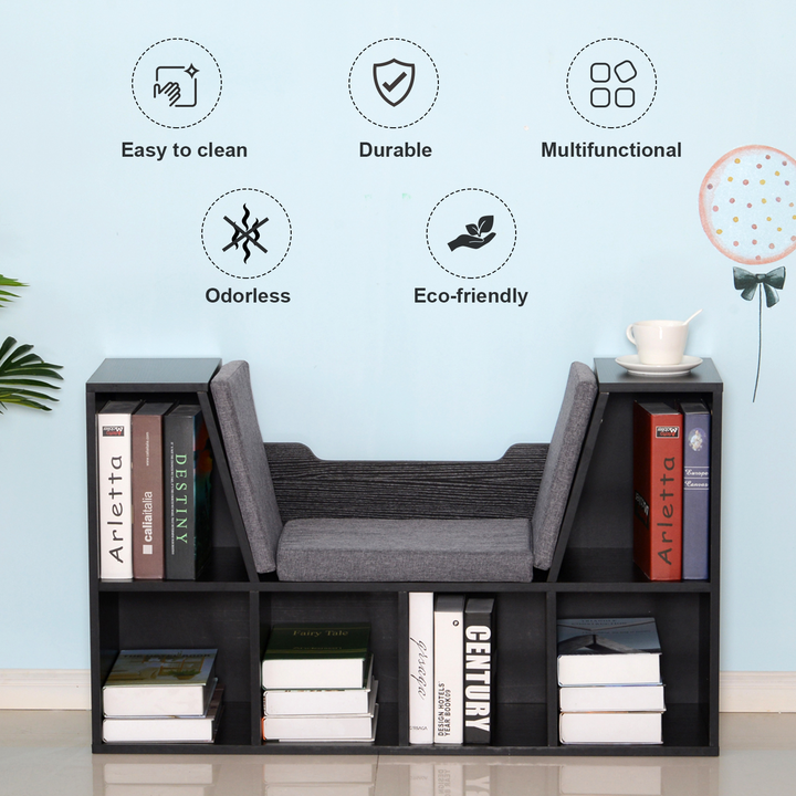 Stylish Black Bookcase Storage Shelf with Cushioned Reading Seat & Cube Organizer - Premium  from Home Treasures - Just £100.99! Shop now at Home Treasures