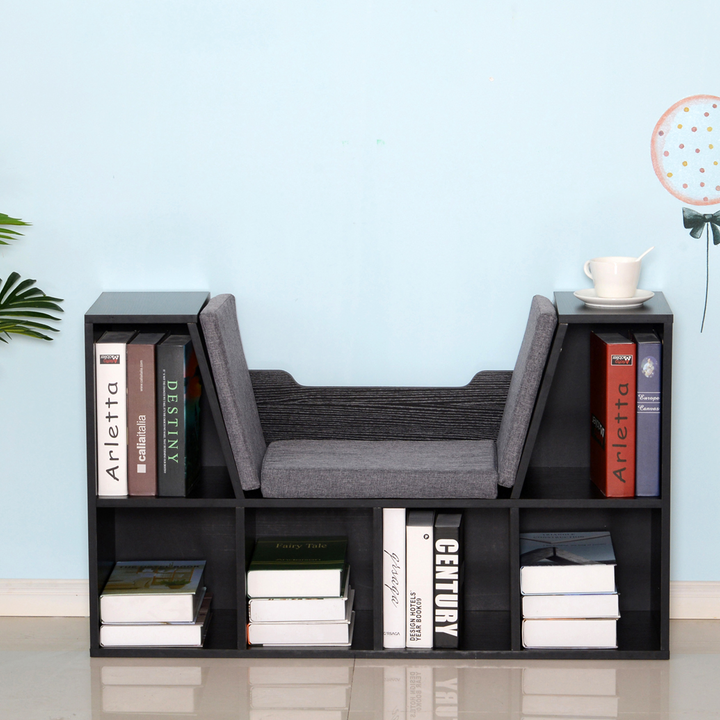 Stylish Black Bookcase Storage Shelf with Cushioned Reading Seat & Cube Organizer - Premium  from Home Treasures - Just £100.99! Shop now at Home Treasures