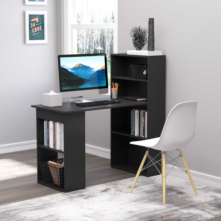 Modern Black Work Desk with 6 Shelves - 120cm Home Office Computer Table - Premium  from Home Treasures - Just £93.99! Shop now at Home Treasures