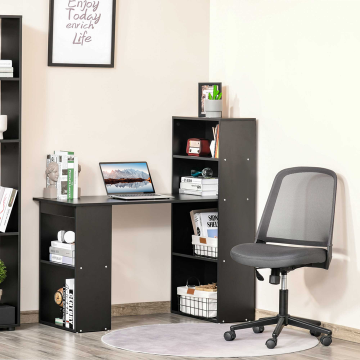 Modern Black Work Desk with 6 Shelves - 120cm Home Office Computer Table - Premium  from Home Treasures - Just £93.99! Shop now at Home Treasures