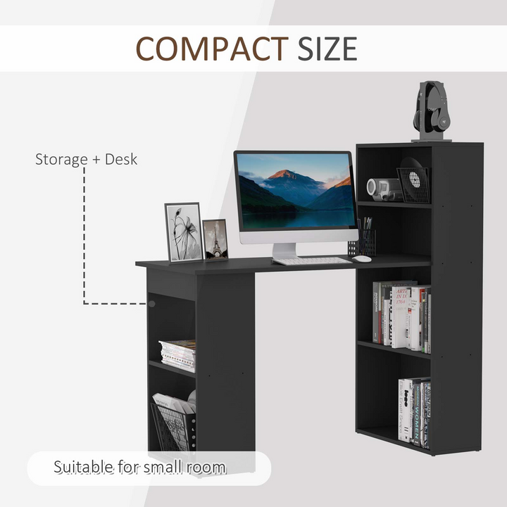 Modern Black Work Desk with 6 Shelves - 120cm Home Office Computer Table - Premium  from Home Treasures - Just £93.99! Shop now at Home Treasures