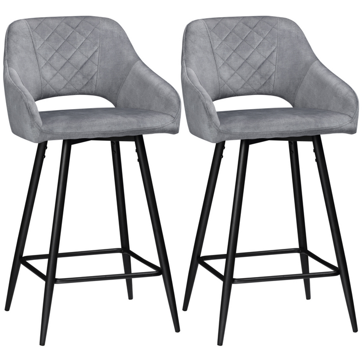 Set of 2 Grey Velvet-Touch Counter Height Bar Stools with Steel Legs – Elegant & Comfortable Kitchen Island Chairs - Premium  from Home Treasures - Just £178.99! Shop now at Home Treasures