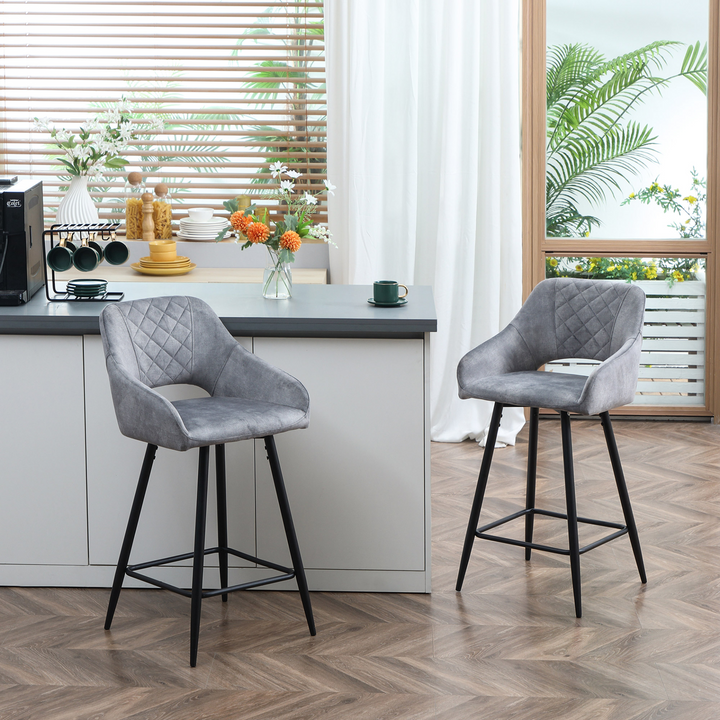 Set of 2 Grey Velvet-Touch Counter Height Bar Stools with Steel Legs – Elegant & Comfortable Kitchen Island Chairs - Premium  from Home Treasures - Just £178.99! Shop now at Home Treasures