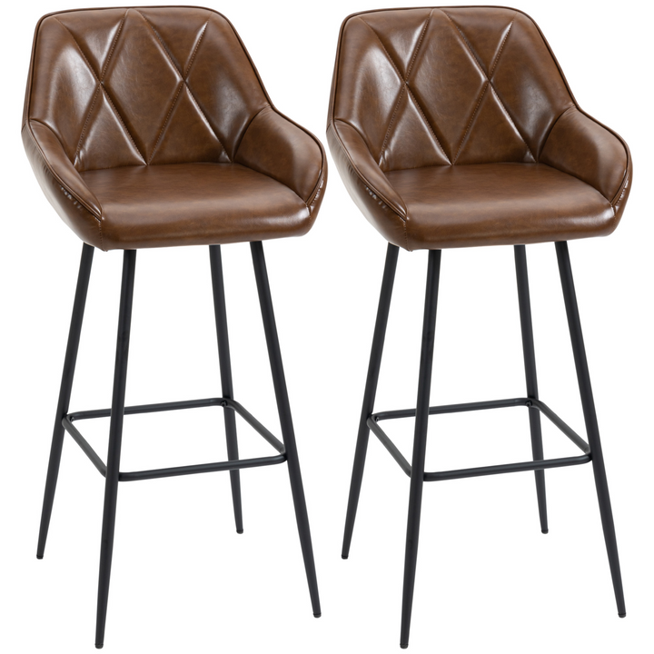 Retro Bar Stools Set of 2 - Comfortable Kitchen Stools with Footrest and Durable Steel Legs for Home Bar & Dining, Brown - Premium  from Home Treasures - Just £144.99! Shop now at Home Treasures