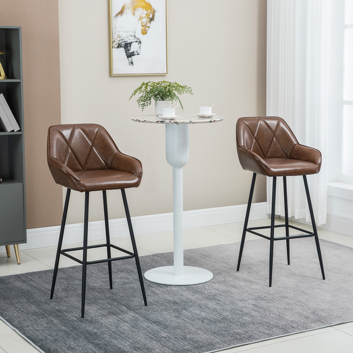 Retro Bar Stools Set of 2 - Comfortable Kitchen Stools with Footrest and Durable Steel Legs for Home Bar & Dining, Brown - Premium  from Home Treasures - Just £144.99! Shop now at Home Treasures