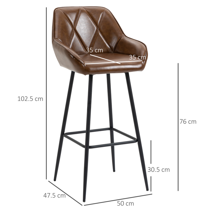 Retro Bar Stools Set of 2 - Comfortable Kitchen Stools with Footrest and Durable Steel Legs for Home Bar & Dining, Brown - Premium  from Home Treasures - Just £144.99! Shop now at Home Treasures