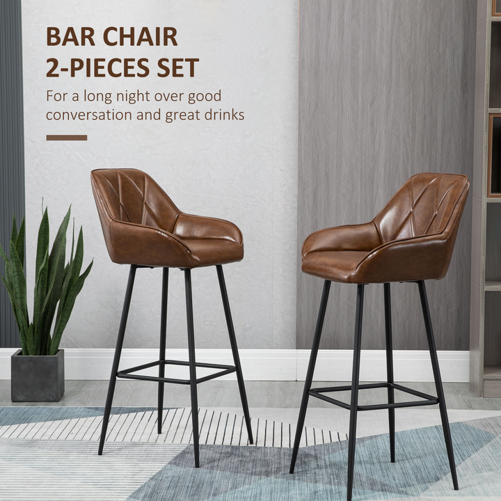 Retro Bar Stools Set of 2 - Comfortable Kitchen Stools with Footrest and Durable Steel Legs for Home Bar & Dining, Brown - Premium  from Home Treasures - Just £144.99! Shop now at Home Treasures