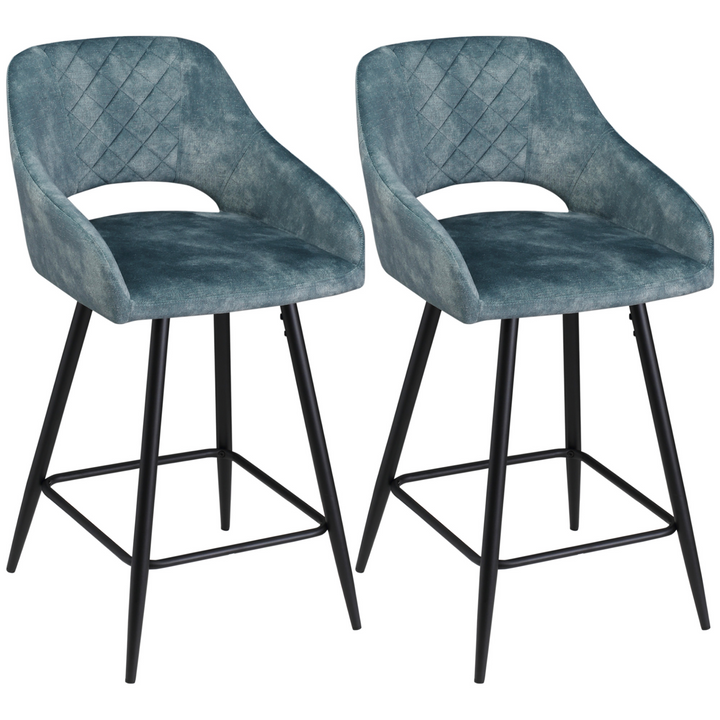 Bar Stools Set of 2, Velvet Fabric Counter Height Chairs, Blue – Elegant and Comfortable Seating for Your Home - Premium  from Home Treasures - Just £168.99! Shop now at Home Treasures