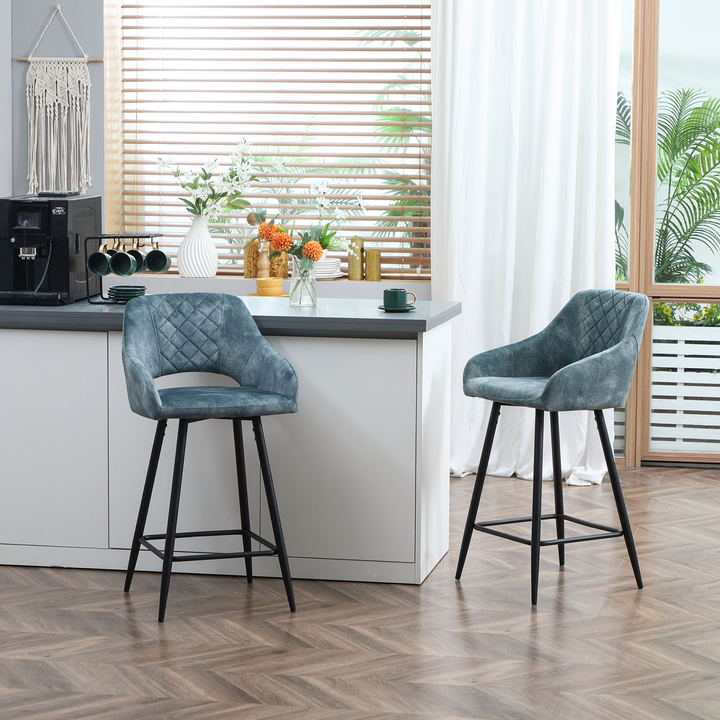 Bar Stools Set of 2, Velvet Fabric Counter Height Chairs, Blue – Elegant and Comfortable Seating for Your Home - Premium  from Home Treasures - Just £168.99! Shop now at Home Treasures