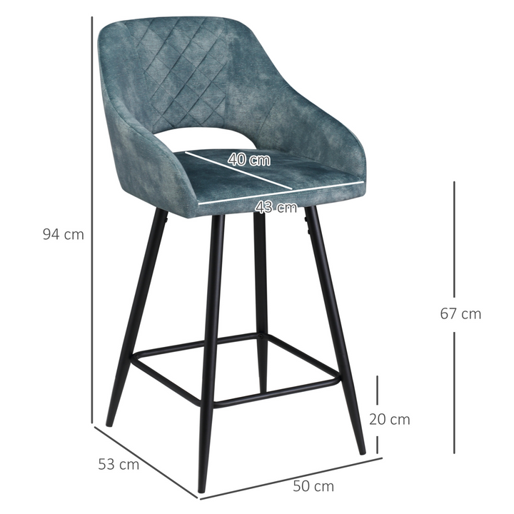 Bar Stools Set of 2, Velvet Fabric Counter Height Chairs, Blue – Elegant and Comfortable Seating for Your Home - Premium  from Home Treasures - Just £168.99! Shop now at Home Treasures