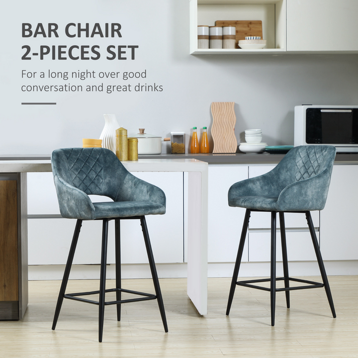 Bar Stools Set of 2, Velvet Fabric Counter Height Chairs, Blue – Elegant and Comfortable Seating for Your Home - Premium  from Home Treasures - Just £168.99! Shop now at Home Treasures