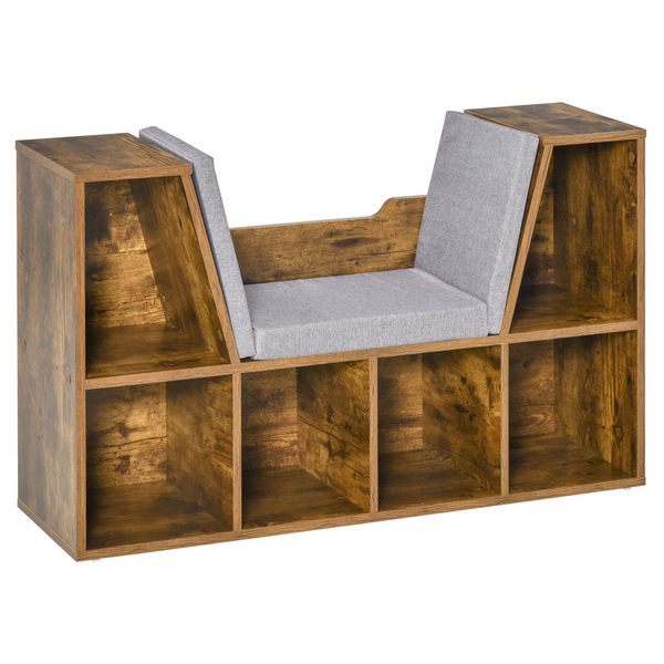 Rustic Brown Bookcase Storage Shelf with Cushioned Reading Seat - Cube Bookshelf Organizer for Bedroom & Living Room - Premium  from Home Treasures - Just £106.99! Shop now at Home Treasures