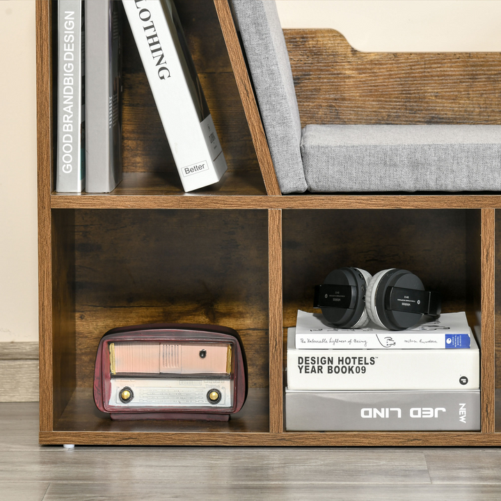 Rustic Brown Bookcase Storage Shelf with Cushioned Reading Seat - Cube Bookshelf Organizer for Bedroom & Living Room - Premium  from Home Treasures - Just £106.99! Shop now at Home Treasures